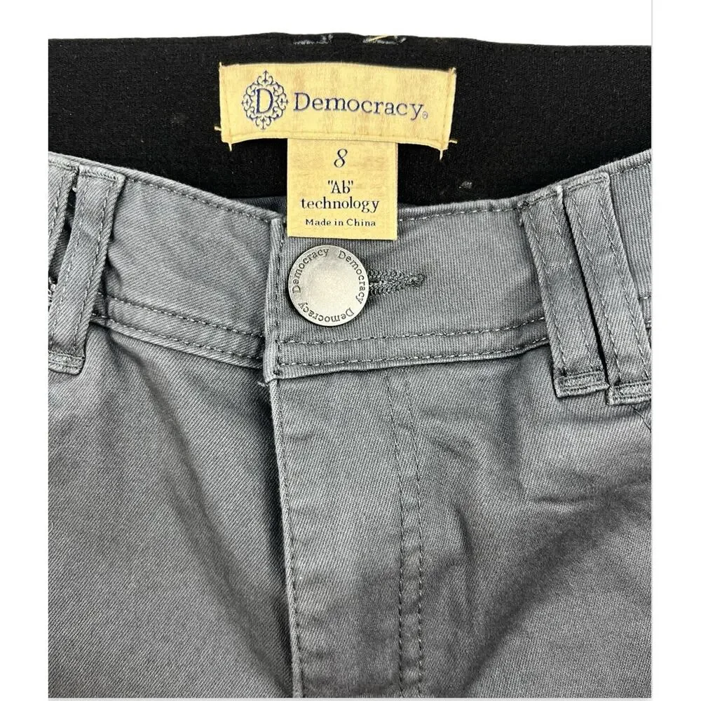 Democracy Womens Pants 8 Gray Mid-Rise Ab Technology Freedom Ankle Skimmer